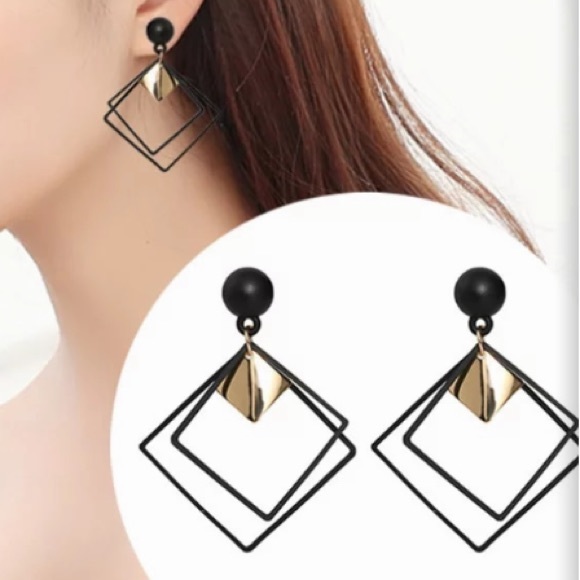 💙💎GRATEFUL💙MAKER💎💙 Jewelry - NEW!💙💎MODERN💛GOLDEN🖤BLACK🖤SQUARE💛DROPS💎💙